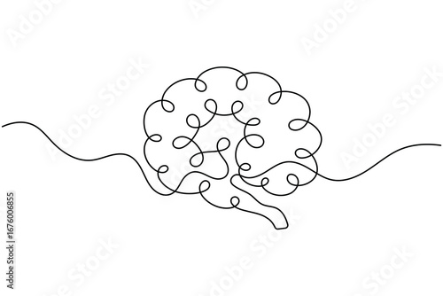 Human Brain Single Line Art Vector | Minimalist Abstract Mind Illustration