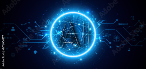 Digital technology of the future. AI icon or artificial intelligence symbol. Future advanced artificial intelligence technology circuit board concept	