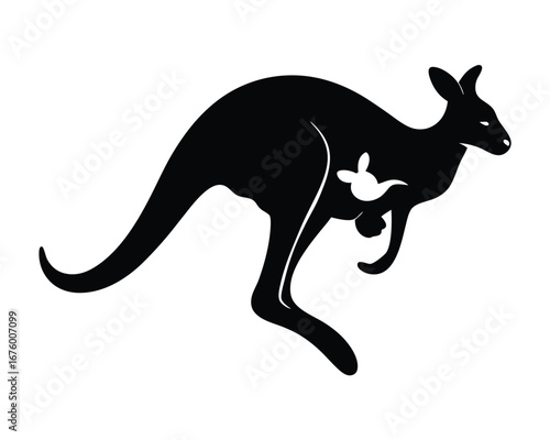 Mother kangaroo with joey silhouette hopping through the air iconic australian wildlife symbol