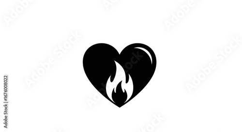 Black heart with a flame inside, symbolizing passion and love.