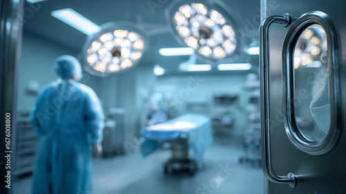 Wallpaper Mural A medical professional in surgical attire prepares for a procedure in a sterile operating room with advanced lighting. Torontodigital.ca