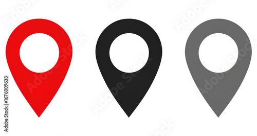 icon location pin, simple vector style, three colors red, black, and grey, on a white background, transparent png.
