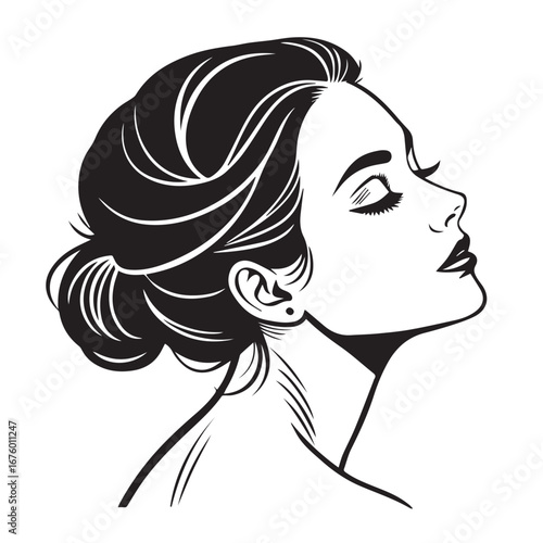 Elegant woman with a bun hairstyle isolated on white background