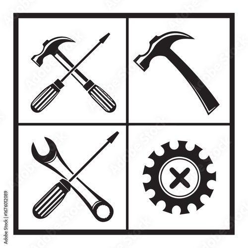 Illustration of crossed tools and gear isolated on white background