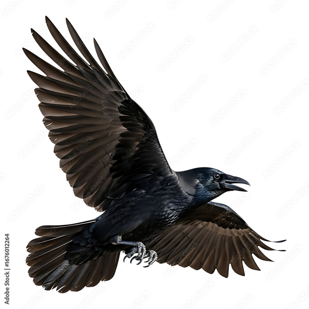 Obraz premium Majestic raven soars through the night sky
