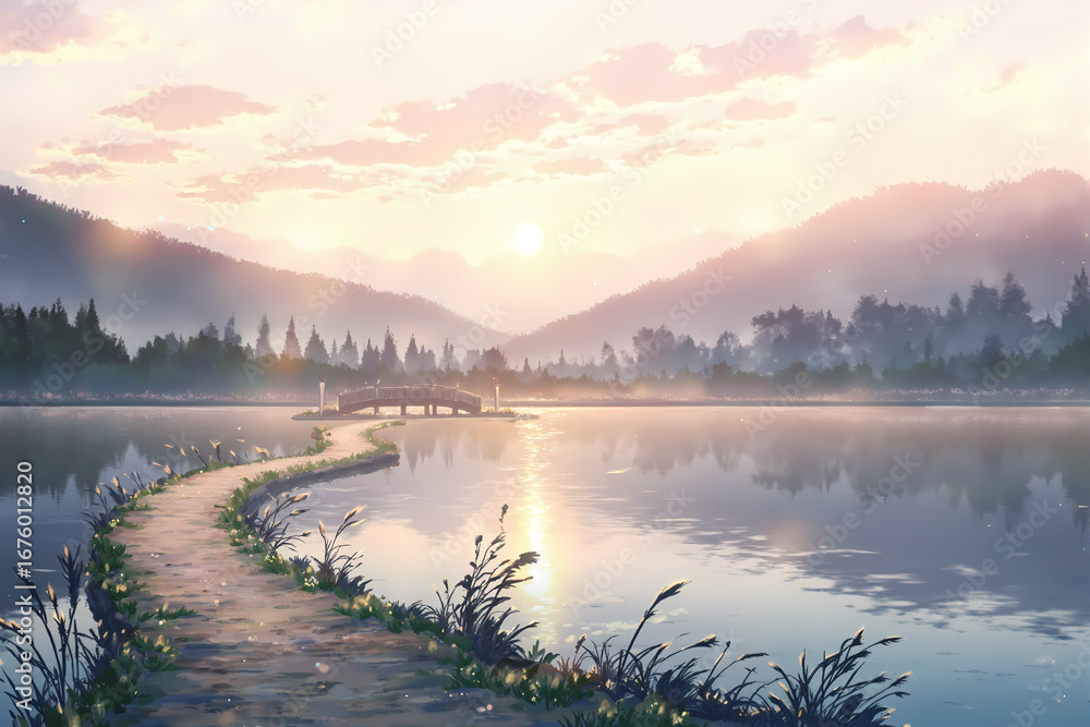 Fototapeta premium Whispering Lake at Golden Hour