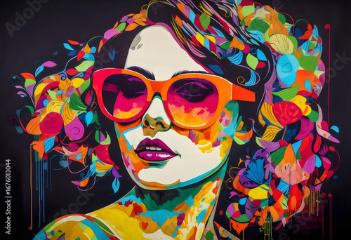 Bunte Pop-Art Frau mit floralen Elementen – Cooles Wallpaper – Magisches Hintergrundbild