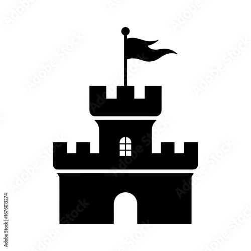 castle turret silhouette with crenellations and flag for medieval and fantasy designs