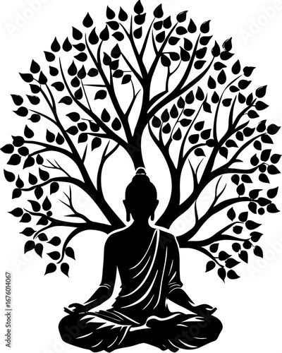 Buddha Tree Meditation Silhouette