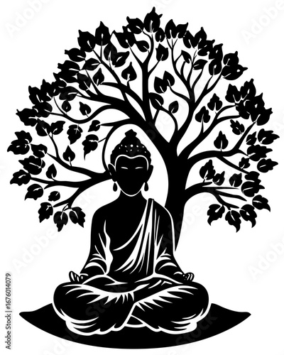 Buddha Tree Meditation Silhouette