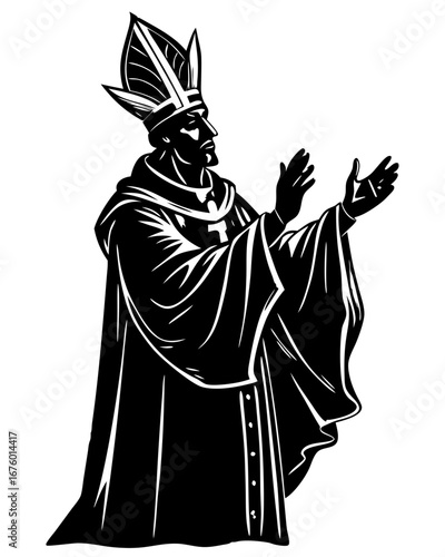 Solemn Black and White Bishop Prayer Art