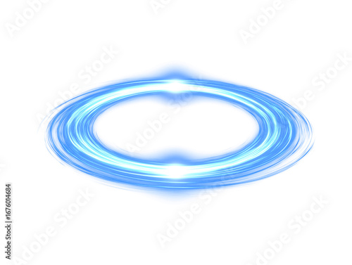 Dynamic blue light streaks forming an abstract elliptical shape