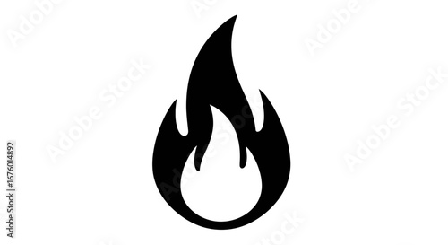 Stylized Black Flame Icon, Burning Fire Symbol.