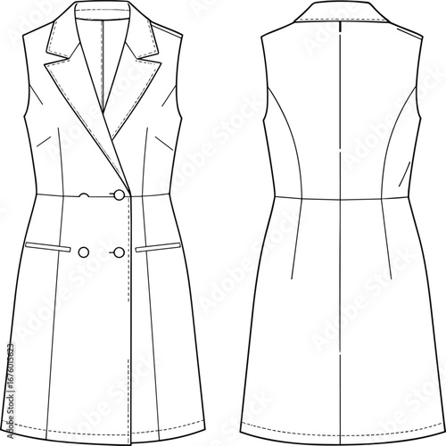 sleeveless blazer dress front and back view clip art preview