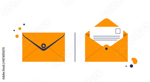 Orange envelope icon open and closed symbol represents mail messaging communication sending and receiving post letters information business correspondence