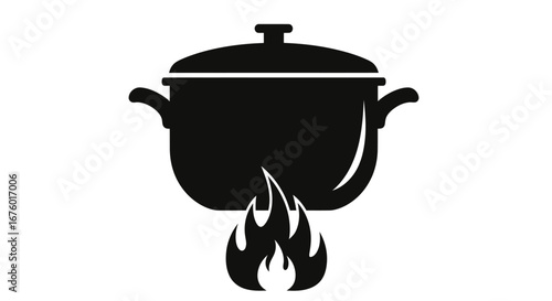 Black Silhouette of a Stock Pot on a Stovetop Flame.