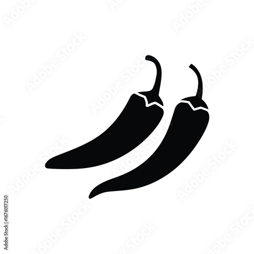 Two black silhouette chili peppers on a white background