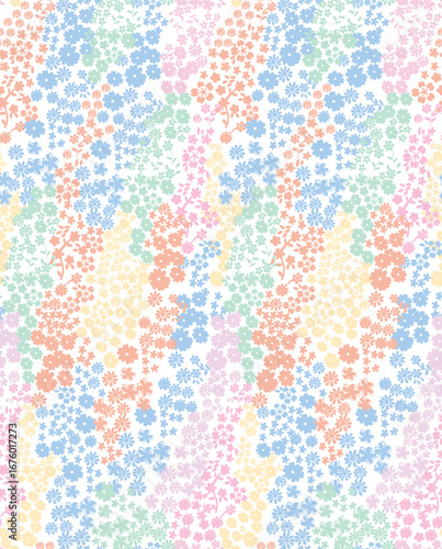 Flower pattern. Ditsy floral seamless pattern. Small flower on white background. Repeat pattern. Ditsy print. Botanic surface design. Ditsy floral print for textile wrapping. 