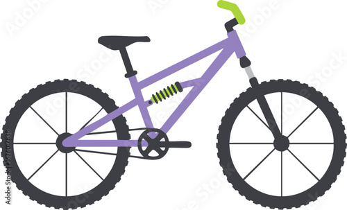 Purple mountain bike with suspension outdoor sport activity