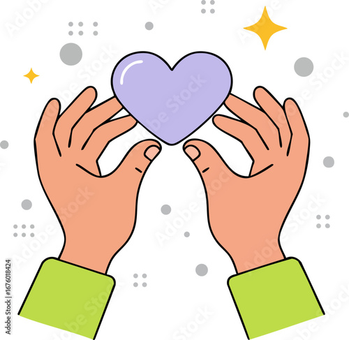 Hands gently holding a purple heart symbolizing love and care