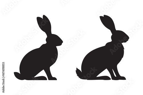 Two black rabbit silhouettes sitting side by side