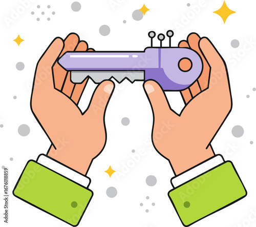 Hands Holding Digital Key Symbolizing Secure Access and Technology