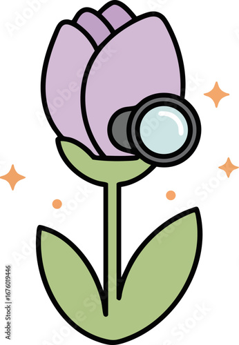 Flower Observation Monocular Botanical Discovery Icon Vector