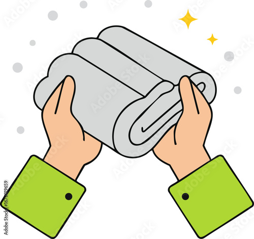 Hands Holding Folded Towels Bathroom Spa Cleanliness Vector