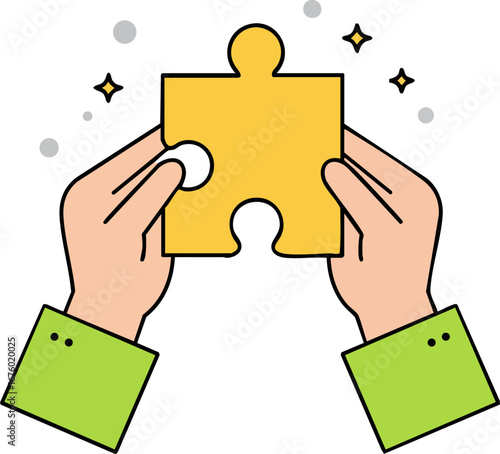 Hands Holding Jigsaw Puzzle Piece Solution Vector