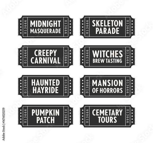 Halloween event vintage black ticket vector set