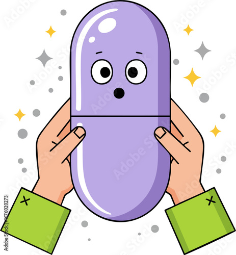 Medication and Pharmacy with Cute Pill Capsule Icon