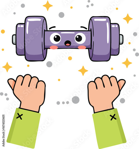 Fitness and Exercise with Cheerful Dumbbell Icon