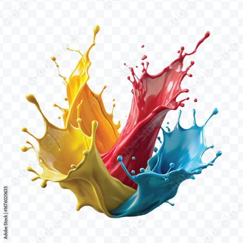 realistic 3d multi or rainbow color liquid paint splash isolated on transparent background
