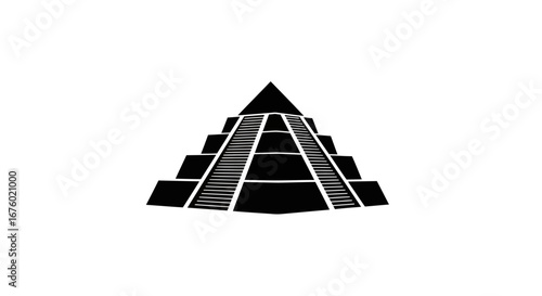 Stepped Pyramid Icon - Black Silhouette Illustration.