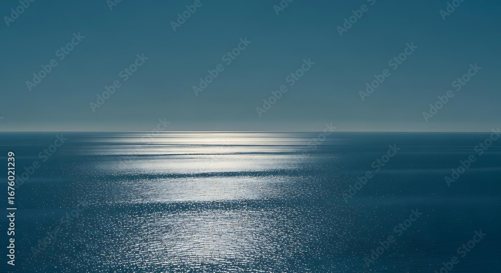 Obraz premium A serene view of the ocean with sunlight reflecting off the water creating a shimmering effect on the surface ai generated