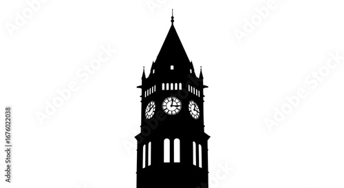 Silhouette of a Gothic Clock Tower with Multiple Faces.