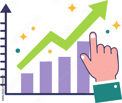 Business growth chart with increasing trend and hand interaction
