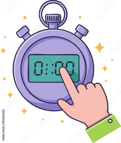 Hand touching a stopwatch for measuring time accurately