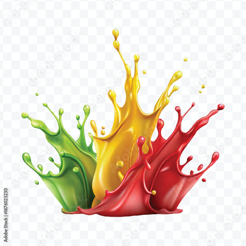 realistic 3d multi or rainbow color liquid paint splash isolated on transparent background