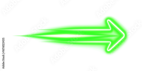Bright neon green arrow with glowing speed lines pointing right