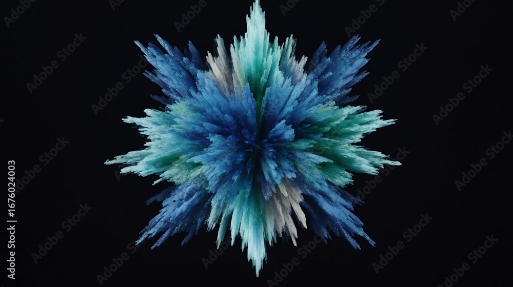 Obraz premium Abstract molecular explosion geometry energy waves and color burst in clean black space