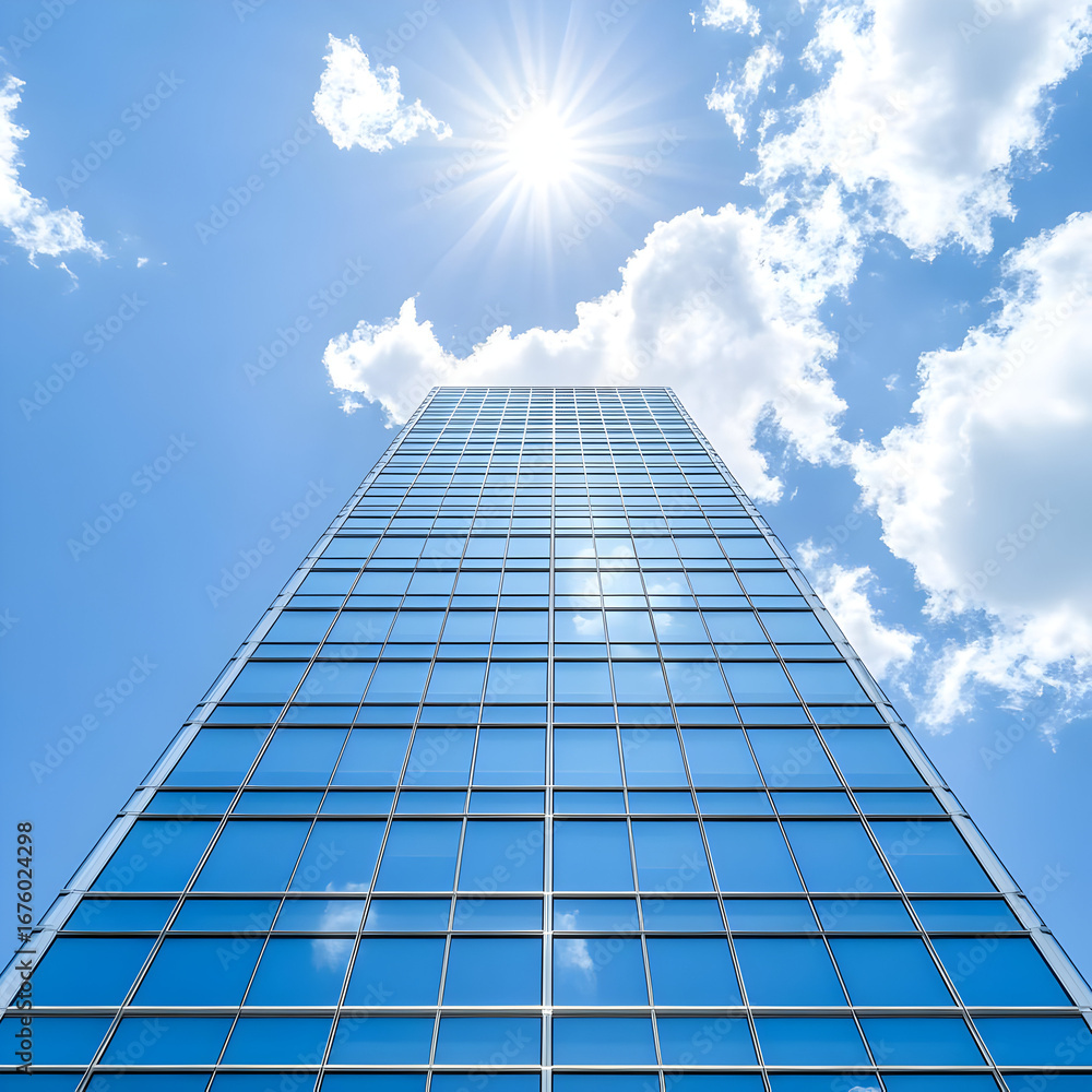 Fototapeta premium Modern Glass Skyscraper Photo Against Blue Sky