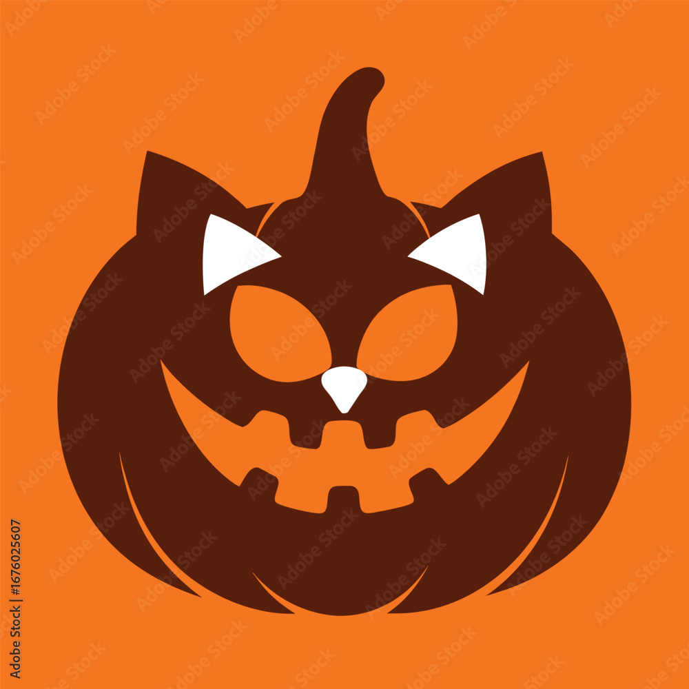 Fototapeta premium Halloween Pumpkin with Cat Ears Festive Autumn Celebration Illustration on Orange Background Spooky Season Decoration Happy Holiday Graphic Design for Cards and Invitations