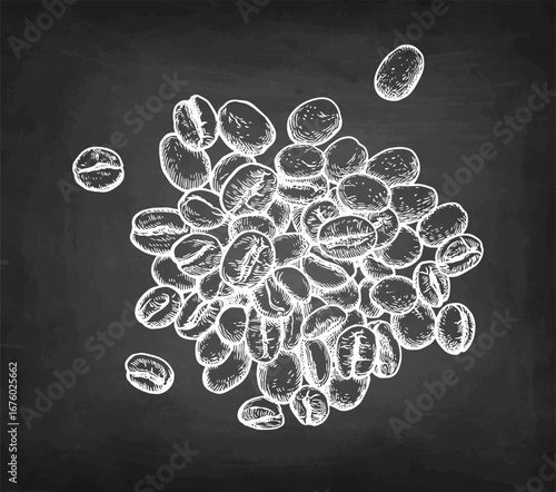 A handful of coffee beans chalk sketch.