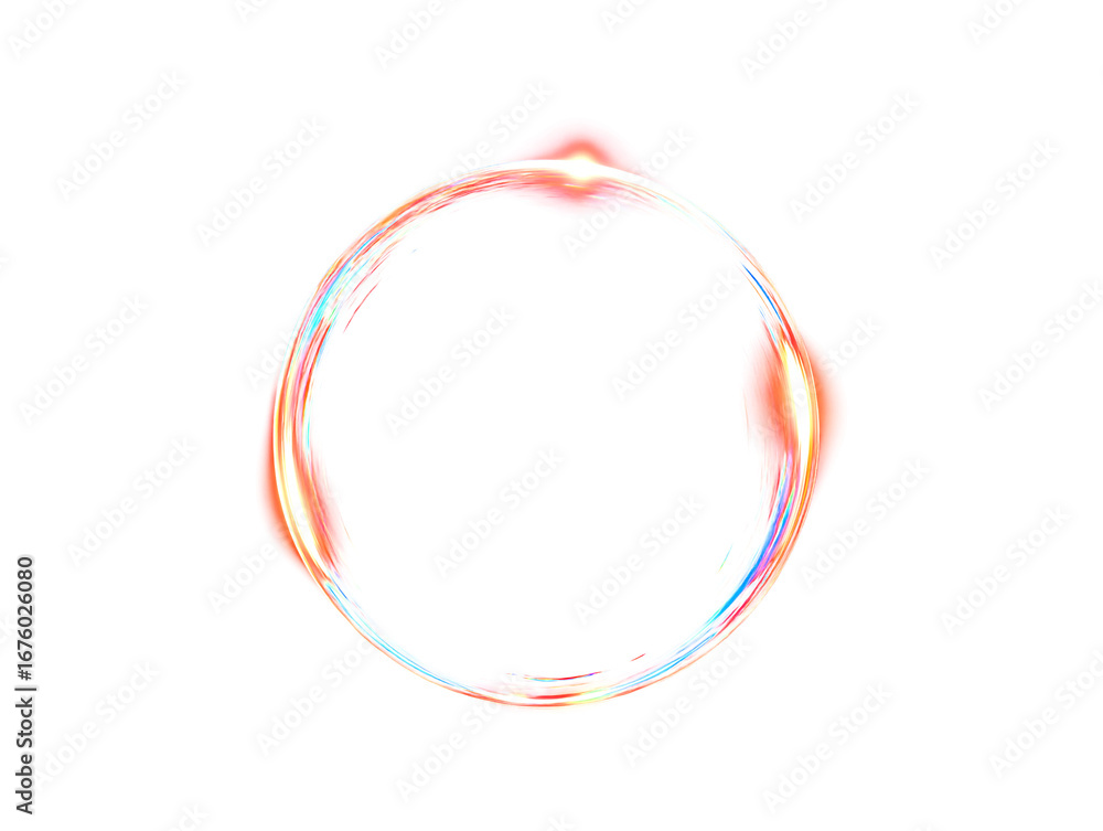 Fototapeta premium Dynamic circular frame of glowing, colorful abstract lighton transparent