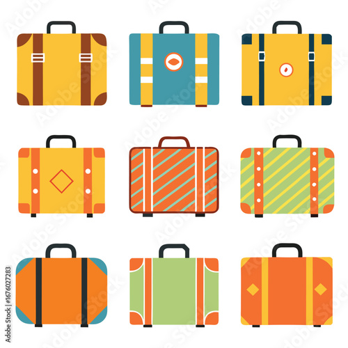 Colorful Suitcases Collection Illustration Bright Luggage for Travel and Vacation Designs