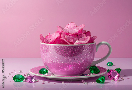 Pink chips in a retro disco design cup