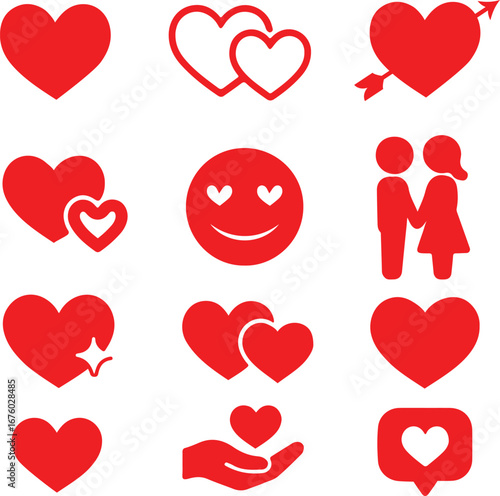 Vector illustration of a set of red hearts, perfect for Valentine's Day or other romantic concepts