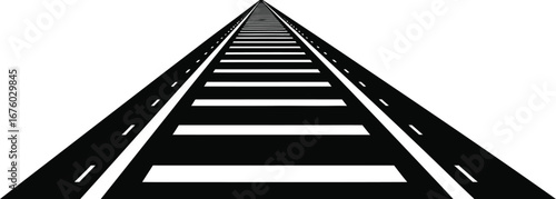 Railroad track isolated on white background, a perspective view of a railway line stretching into the distance