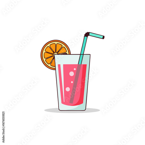 Summer Fruit Cocktail with Orange Slice and Straw in Flat Vector Style on Transparent Background – Refreshing Beverage Icon for Vacation UI, Beach Party Flyers, and Food & Drink Apps in Bright